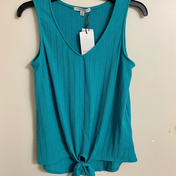 Green Envelope Sleeveless Ribbed Tie Front Tank Top NWT - Picture 7 of 8